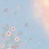 Light blue denim style vegan leather apple watch strap for women with embroidered cherries and pink bows.