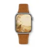 Pumpkin brown Vegan PU Leather Apple Watch Strap with white stitching and slim tapered design.