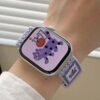 Lavender purple kitten braided loop Apple Watch band for women, comfortable adjustable nylon strap with magnetic clasp.