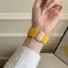 Buttercream yellow puppy braided loop Apple Watch band, comfortable adjustable nylon strap.