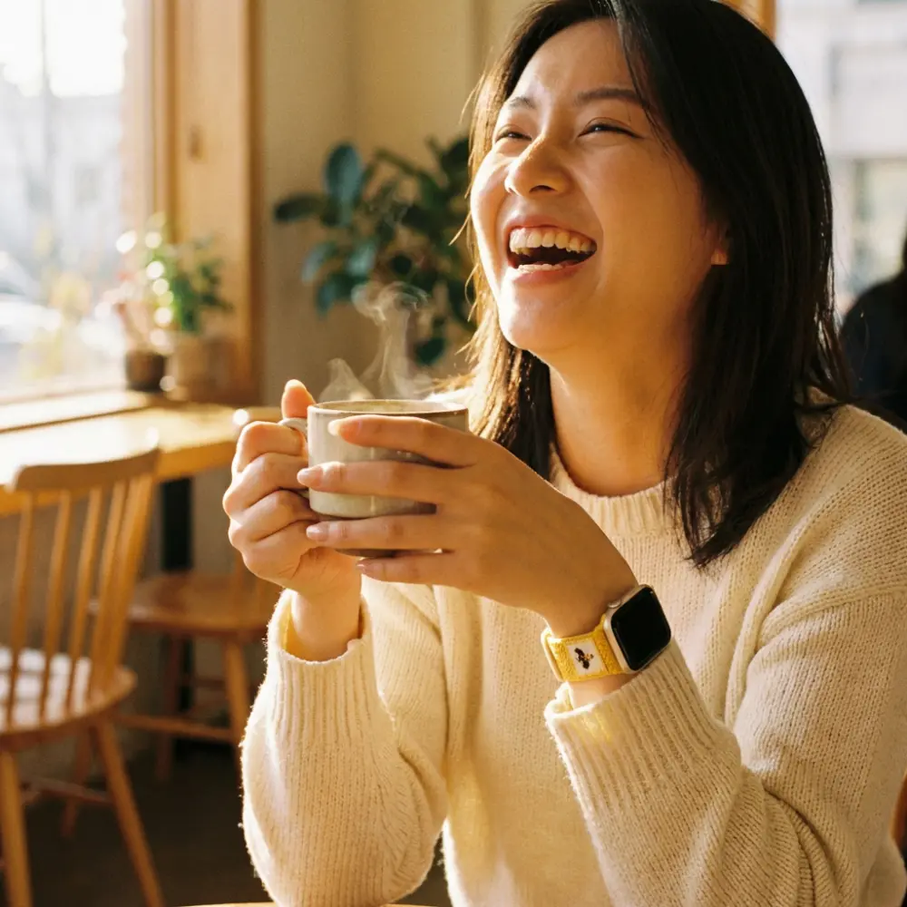 Buttercream yellow puppy braided loop Apple Watch band, comfortable adjustable nylon strap.