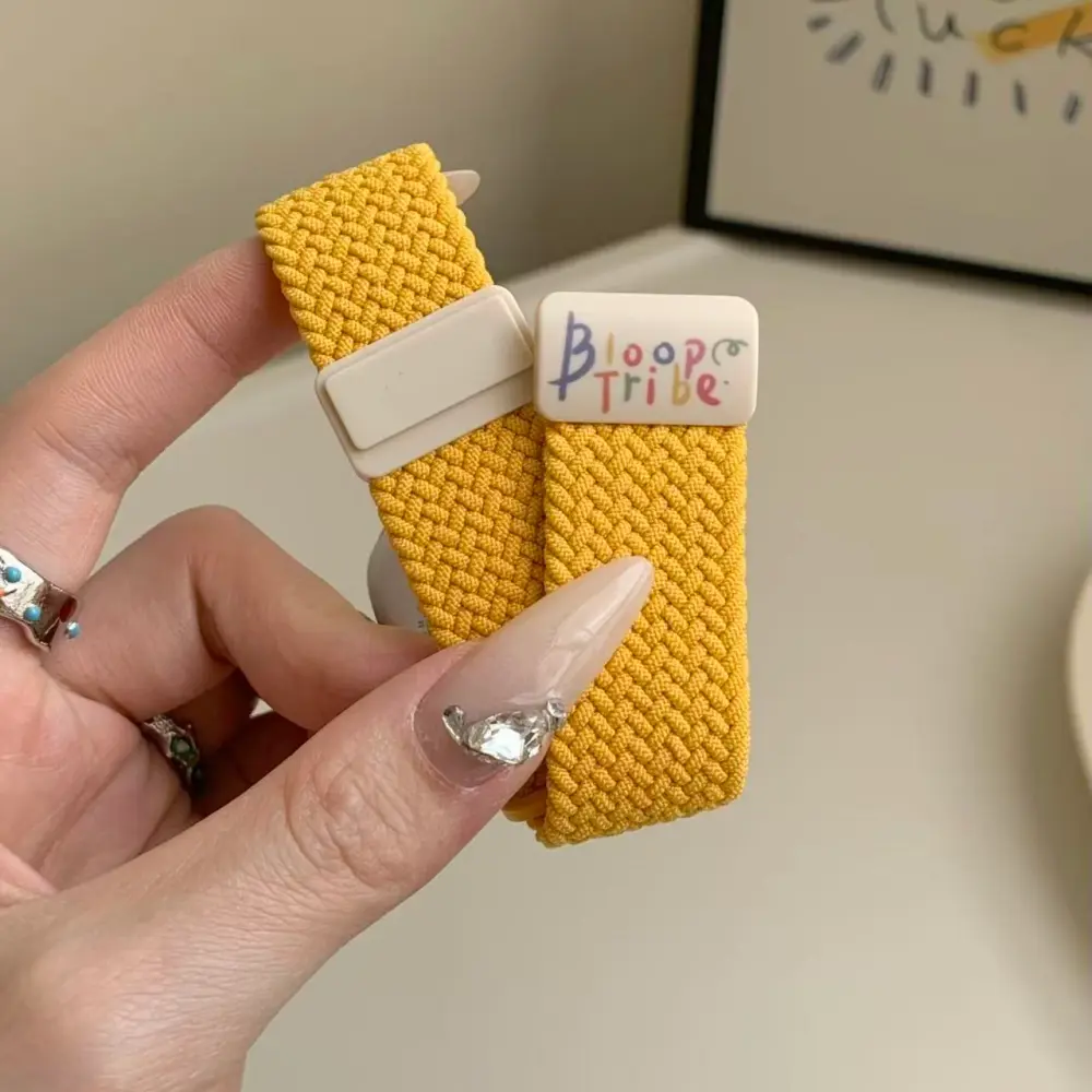 Buttercream yellow puppy braided loop Apple Watch band, comfortable adjustable nylon strap.