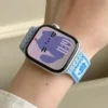 Pretty and cute Baby blue kitten braided loop Apple Watch band, comfortable adjustable nylon strap with magnetic clasp.
