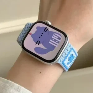 Pretty and cute Baby blue kitten braided loop Apple Watch band, comfortable adjustable nylon strap with magnetic clasp.