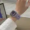 Lavender purple kitten braided loop Apple Watch band for women, comfortable adjustable nylon strap with magnetic clasp.