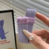 Lavender purple kitten braided loop Apple Watch band for women, comfortable adjustable nylon strap with magnetic clasp.