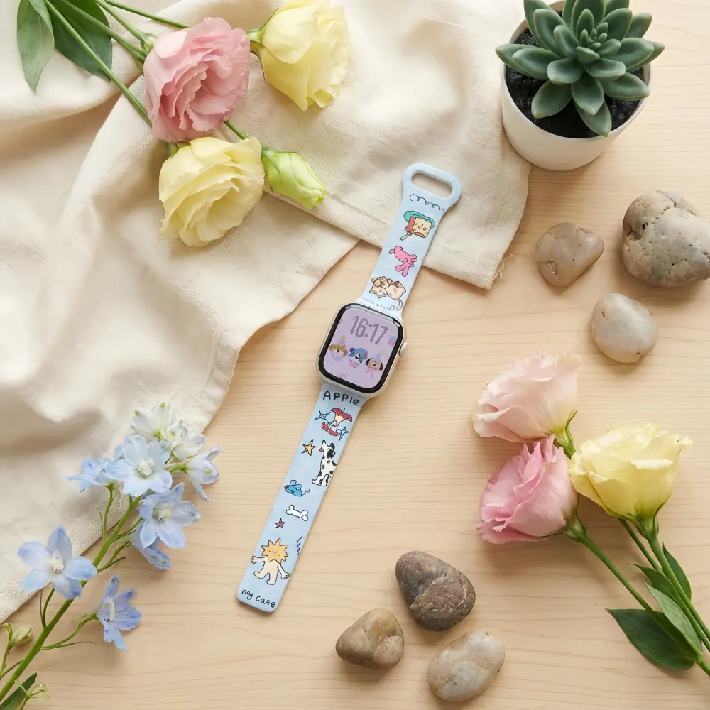 lue Magnetic Apple Watch Strap for Women with vintage cute patterns, comfortable sport replacement wristband.