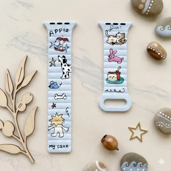 lue Magnetic Apple Watch Strap for Women with vintage cute patterns, comfortable sport replacement wristband.