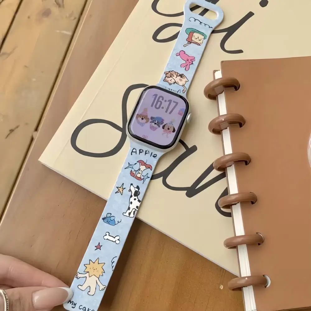 lue Magnetic Apple Watch Strap for Women with vintage cute patterns, comfortable sport replacement wristband.
