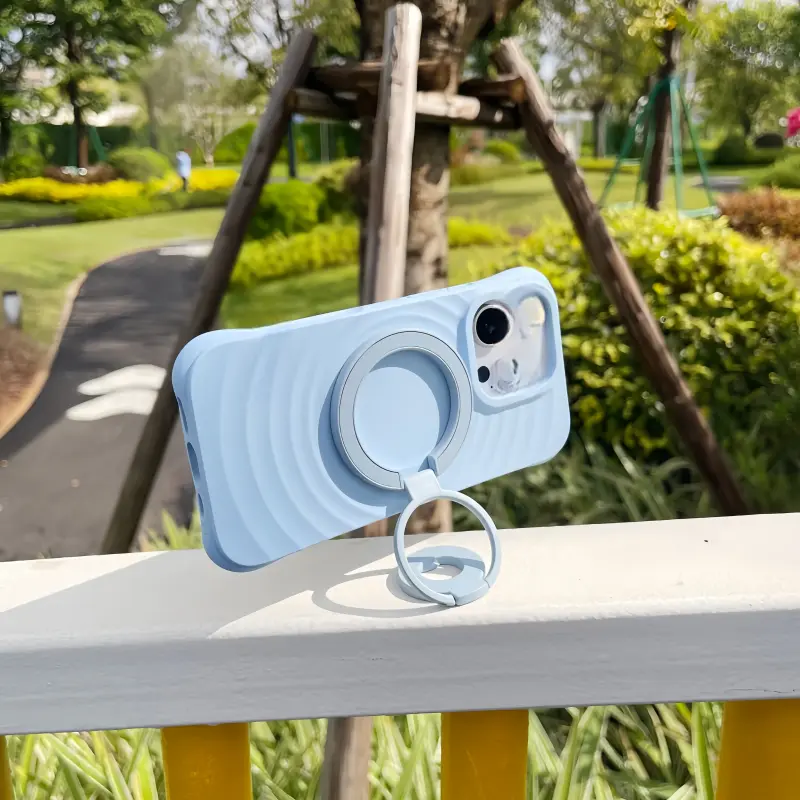 Sky Blue magnetic phone stand, vibrant pop color foldable MagSafe accessory for tech enthusiasts.