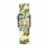 Green Braided Loop Apple Watch Band with Pink Floral Pattern Stretchy Fabric Strap for Women.