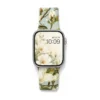 White Braided Loop Apple Watch Band with Pink Floral Pattern Stretchy Fabric Strap for Women.