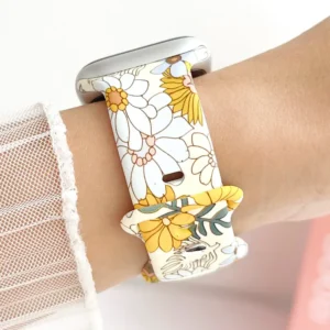 Retro yellow marigold floral silicone Apple Watch band replacement for women
