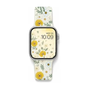 Retro yellow marigold floral silicone Apple Watch band replacement for women