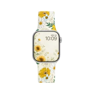 Retro yellow marigold floral silicone Apple Watch band replacement for women