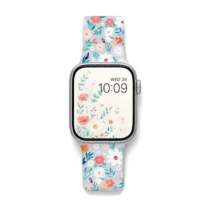 Wild Rose Floral Silicone Apple Watch Band for women with a modern vintage retro cute flower print on