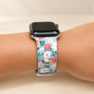 Wild Rose Floral Silicone Apple Watch Band for women with a modern vintage retro cute flower print on