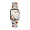 Comfortable braided loop Apple Watch band for women featuring a vintage peach floral pattern on a stretchy replacement strap.