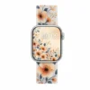 Comfortable braided loop Apple Watch band for women featuring a vintage peach floral pattern on a stretchy replacement strap.