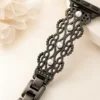 Pearl lace stainless steel Apple Watch band with elegant vintage-inspired filigree and pearl accents for women