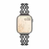 Pearl lace stainless steel Apple Watch band with elegant vintage-inspired filigree and pearl accents for women