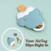 Blueberry ice cream cone vegan leather AirTag case in dusty blue and cream with gold keyring, cute AirTag holder for women