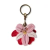 Yellow vegan leather lily flower AirTag case with gold keyring, cute AirTag holder for keys and bags
