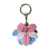 Pink and blue vegan leather lily flower AirTag case with gold keyring, cute AirTag holder for keys