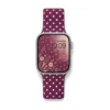Plum polka dot silicone Apple Watch strap replacement for women with secure pin closure