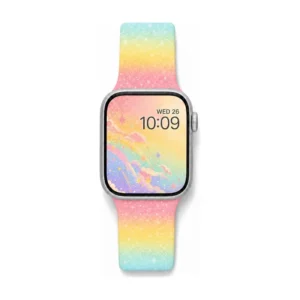 Pastel rainbow glitter silicone Apple Watch band, a comfortable replacement wristband strap for women, all series