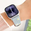 denim daisy Apple Watch Band for women. Comfortable, premium vegan leather replacement wristband with a floral design.