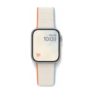 Sport Loop Apple Watch strap in cream with orange and blue stripes - comfortable woven replacement band for women
