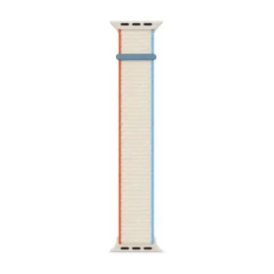Sport Loop Apple Watch strap in cream with orange and blue stripes - comfortable woven replacement band for women