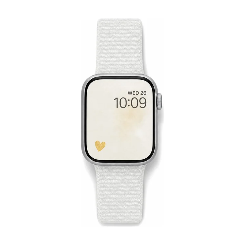 Misty mint Sport Loop Apple Watch strap with mustard keeper, soft woven replacement band for women