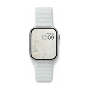 Misty mint Sport Loop Apple Watch strap with mustard keeper, soft woven replacement band for women