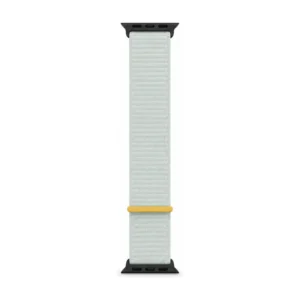 Misty mint Sport Loop Apple Watch strap with mustard keeper, soft woven replacement band for women