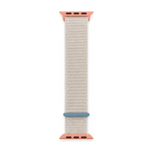 Vanilla cream Sport Loop Apple Watch strap, soft woven nylon replacement band for women on a silver Apple Watch