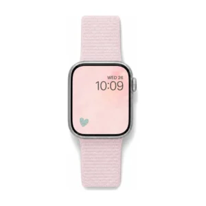Powder pink Sport Loop Apple Watch strap, soft woven nylon replacement wristband for women, fits all series