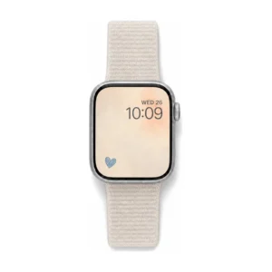 Vanilla cream Sport Loop Apple Watch strap, soft woven nylon replacement band for women on a silver Apple Watch