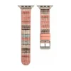 Slim coral boucle tweed Apple Watch band for women, comfortable vegan leather replacement strap with woven stripes.