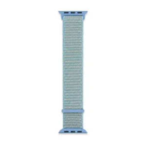 Sea glass blue Sport Loop Apple Watch band for women, comfortable soft woven nylon replacement strap.