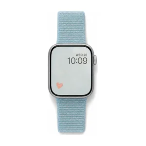 Sea glass blue Sport Loop Apple Watch band for women, comfortable soft woven nylon replacement strap.
